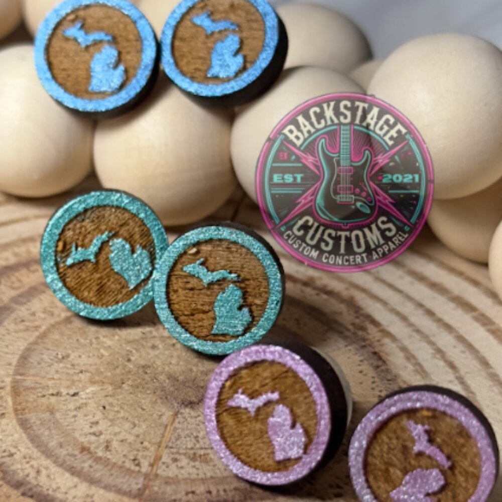 Michigan Wooden Stud Earrings